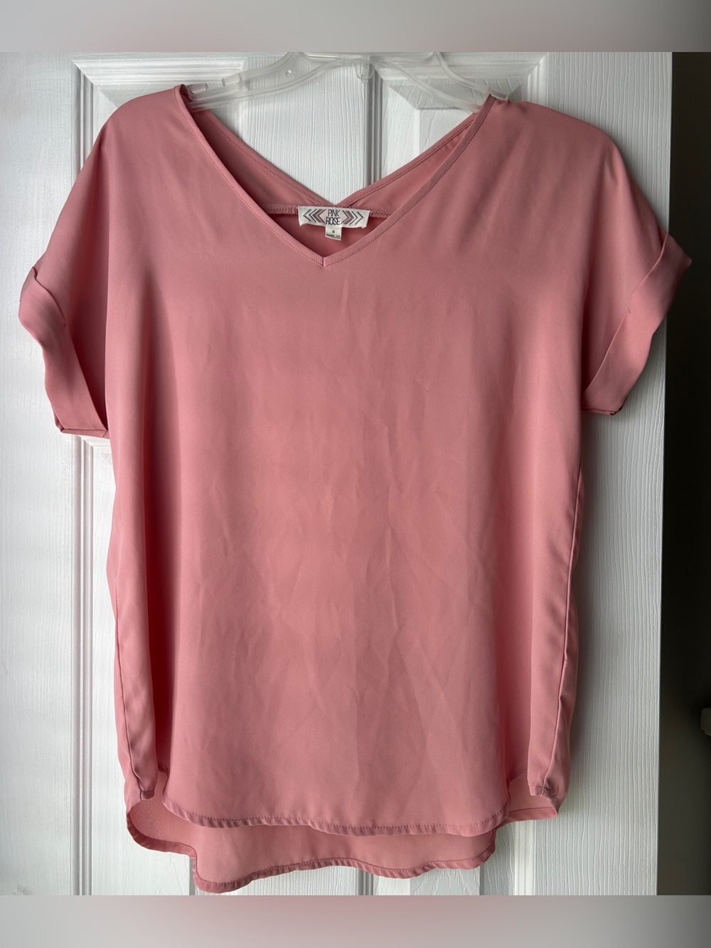 Pink Rose Dusty Pink V-Neck Short Sleeve Blouse